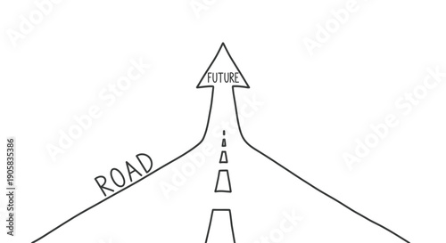 A hand drawn road splits into two paths converging toward the future destination point.