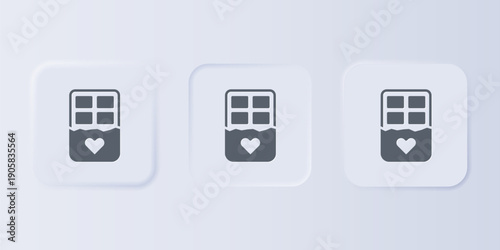 Grey Chocolate bar icon isolated on grey background. Happy Valentines day. Set icons in square buttons. Vector