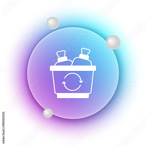 White Recycle bin with recycle symbol icon isolated on white background. Trash can icon. Garbage bin sign. Recycle basket sign. Blue and purple gradient circle background. Vector