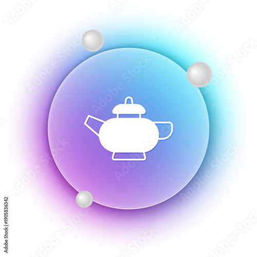 White Traditional Chinese tea ceremony icon isolated on white background. Teapot with cup. Blue and purple gradient circle background. Vector