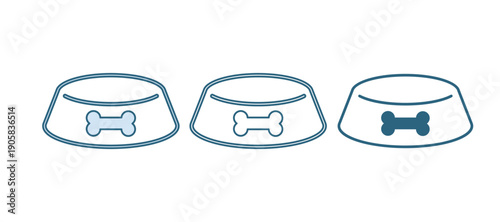 Blue Pet food bowl for cat or dog icon isolated on white background. Dog or cat paw print. Vector