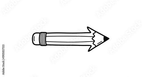 Pencil shaped like an arrow points directly to the right, indicating direction and creative progress.