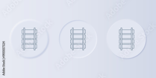 Grey Railway, railroad track icon isolated on grey background. Set icons in square buttons. Vector