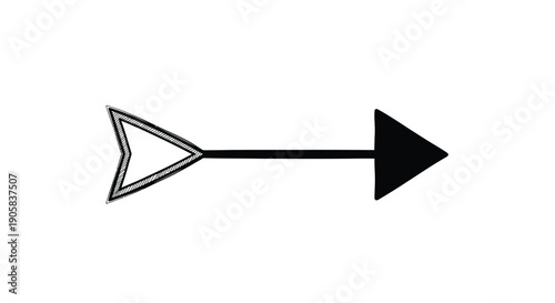 A directional arrow graphic features a solid black head and an outlined feathered tail on a white.