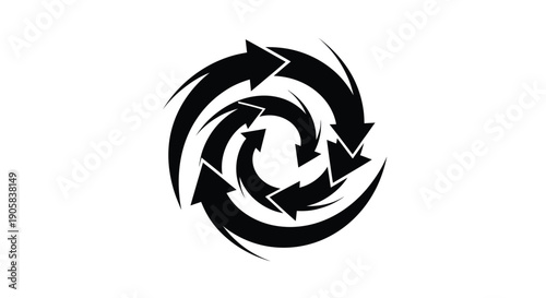 Swirling arrows form a circular pattern symbolizing continuous recycling, rotation, or workflow.