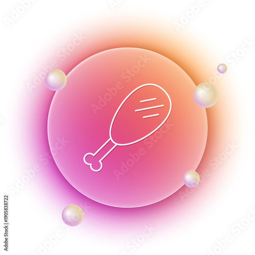 White Chicken leg icon isolated on white background. Chicken drumstick. Orange and pink gradient circle background. Vector