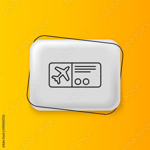 Black Airline ticket icon isolated on yellow background. Plane ticket. Silver rectangle button. Vector