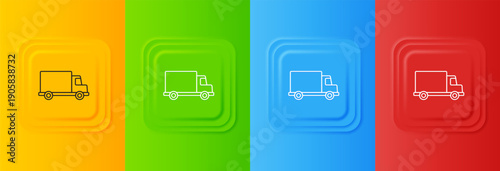 White Delivery cargo truck vehicle icon isolated on colorful background. Set icons in square buttons. Vector