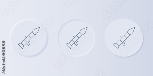 Grey Rocket launcher with missile icon isolated on grey background. Set icons in square buttons. Vector