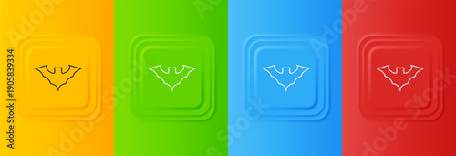 White Flying bat icon isolated on colorful background. Set icons in square buttons. Vector