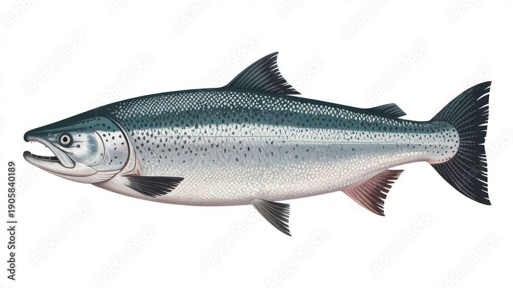 Obraz premium A close-up view of a large silver salmon fish swimming in clear water