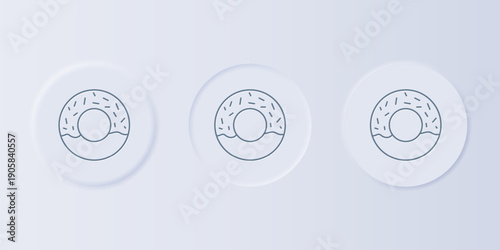 Grey Donut with sweet glaze icon isolated on grey background. Set icons in square buttons. Vector