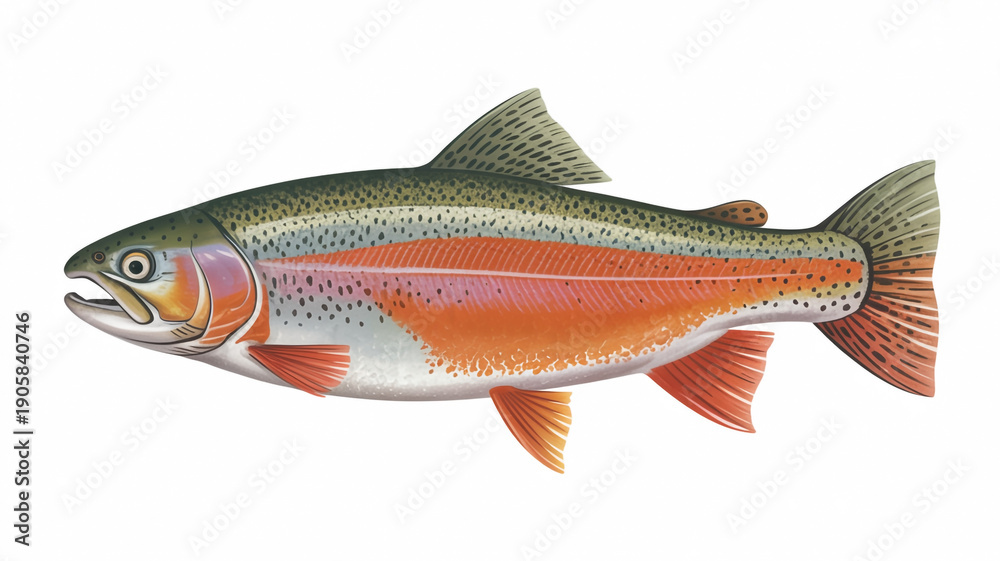 Obraz premium A vibrant rainbow trout swimming in clear water with a striking orange belly