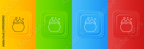 White Witch cauldron icon isolated on colorful background. Happy Halloween party. Set icons in square buttons. Vector