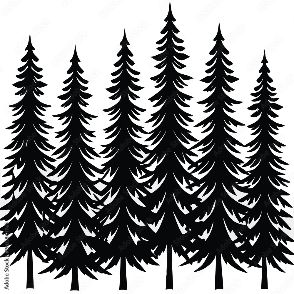 Obraz premium Set of Tree Vector Illustrations: Flat Design, Geometric, Spiritual, and Abstract Nature Concepts for Graphic Design.
