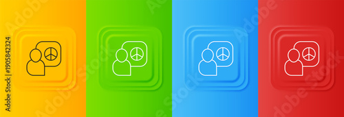 White Peace talks icon isolated on colorful background. Set icons in square buttons. Vector