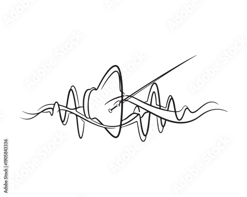 Abstract Line Art Speaker with Dynamic Wavy Sound Wave Illustration