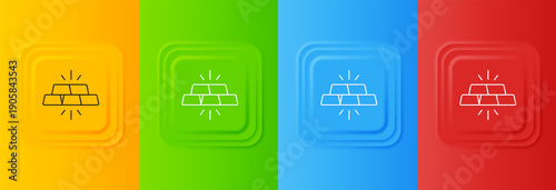White Gold bars icon isolated on colorful background. Banking business concept. Set icons in square buttons. Vector