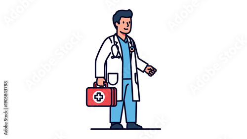 Doctor's Aid: A compassionate doctor, armed with a medical bag and stethoscope, strides forward, embodying care and commitment.