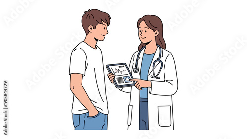 Patient Consultation: A medical professional engages in a consultation with a patient, sharing health insights. This scene encapsulates care and wellness.