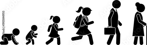 Human life stages silhouette set baby child student adult professional elderly aging concept illustration isolated growth timeline graphic