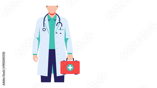Medical Professional: An illustration of a doctor standing confidently, clutching a medical kit, ready to provide care and support.