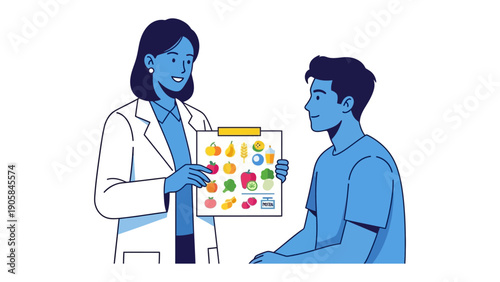 Dietician Consultation: A dietician attentively presents a nutritious meal plan to a patient, fostering a proactive approach to wellness. 