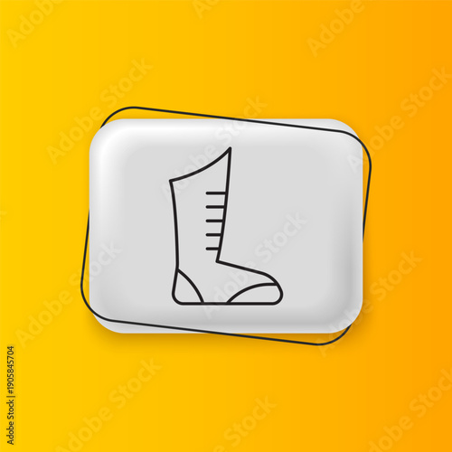 Black Sport boxing shoes icon isolated on yellow background. Wrestling shoes. Silver rectangle button. Vector