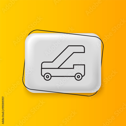 Black Passenger ladder for plane boarding icon isolated on yellow background. Airport stair travel. Silver rectangle button. Vector