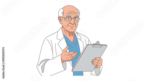 The Medical Practitioner: A seasoned physician, embodying experience and expertise, stands confidently, clipboard in hand, ready to offer guidance and care.