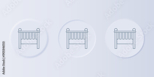 Grey Baby crib cradle bed icon isolated on grey background. Set icons in square buttons. Vector