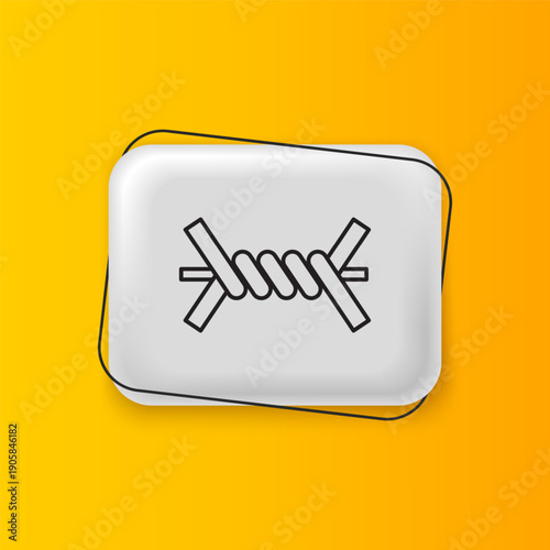 Black Barbed wire icon isolated on yellow background. Silver rectangle button. Vector