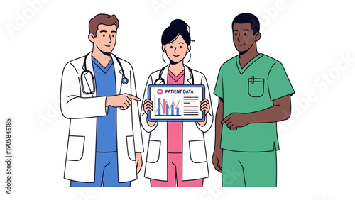 Healthcare Team Presentation: A collaborative healthcare team presents patient data, their focus, dedication, and expertise illuminated in this professional setting.