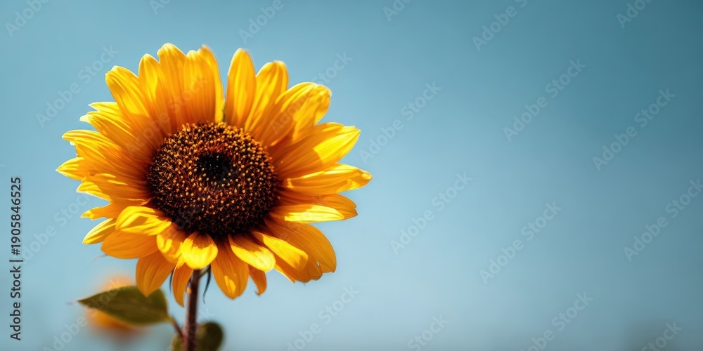Obraz premium Vibrant Sunflower with Golden Petals Against Clear Blue Sky