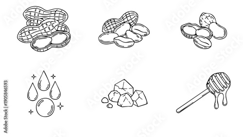 Deconstructed Peanut Butter Ingredient Educational Icon Set