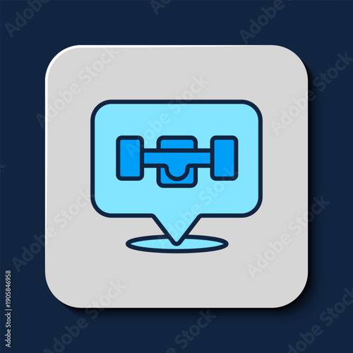 Filled outline Skateboard wheel icon isolated on blue background. Skateboard suspension. Skate wheel. Vector