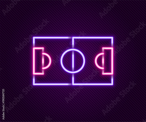 Glowing neon line Football or soccer field icon isolated on black background. Colorful outline concept. Vector