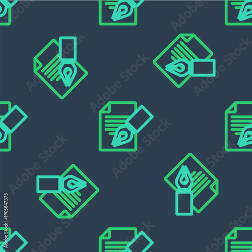 Line Exam sheet and pencil with eraser icon isolated seamless pattern on blue background. Test paper, exam, or survey concept. School test or exam. Vector