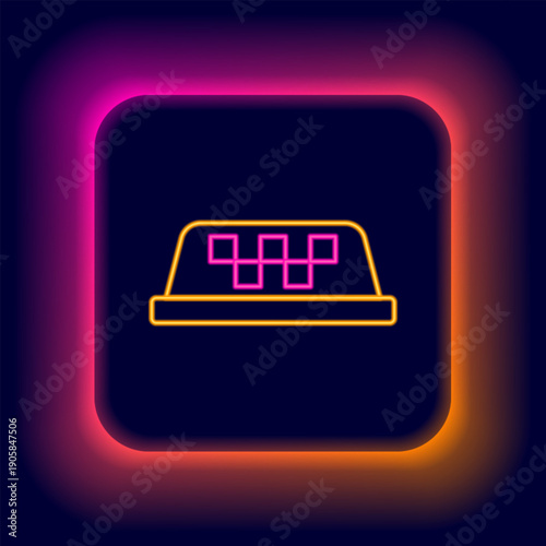Glowing neon line Taxi car roof icon isolated on black background. Colorful outline concept. Vector