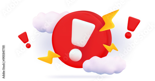 3d Emergency exclamation Triangular sign with exclamation mark and magnifying glass Concept urgent notification