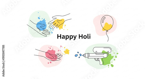 Colorful holi celebration with hands and water gun