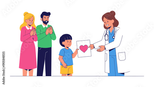 Healthcare with Family: A heartwarming depiction of a family's visit with a caring doctor, emphasizing trust and well-being. Capturing the essence of health and the bond of family.