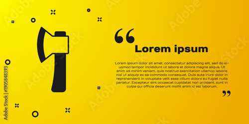 Black Wooden axe icon isolated on yellow background. Lumberjack axe. Vector