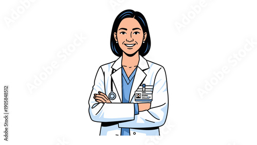 Confident Healthcare Professional: A professional, smiling doctor stands confidently with a stethoscope, exuding expertise and compassion, ready to provide medical care.