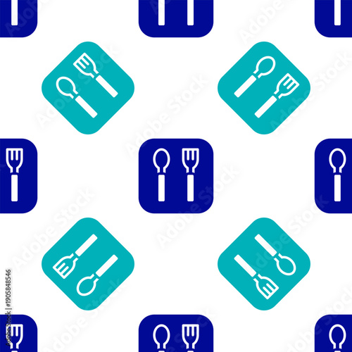 Photos Blue Fork and spoon icon isolated seamless pattern on white background