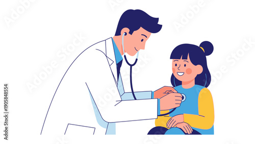 Doctor's Care: A caring doctor examines a young girl with a stethoscope, symbolizing health and wellness in a compassionate setting.