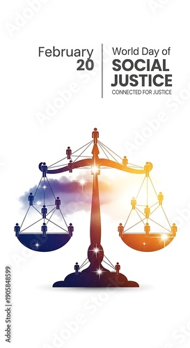 World day of social justice poster with scales of justice on february 20