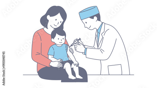 Vaccination for Child: A compassionate doctor administers a vaccine to a young child, accompanied by a caring mother, in a medical setting, showcasing healthcare and immunization.