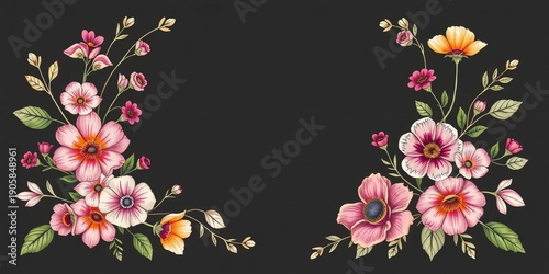Elegant hand-drawn floral frame divider, perfect for whimsical designs,  illustration,  botanical