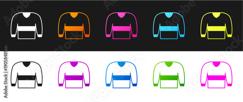 Set Sweater icon isolated on black and white background. Pullover icon. Sweatshirt sign. Vector